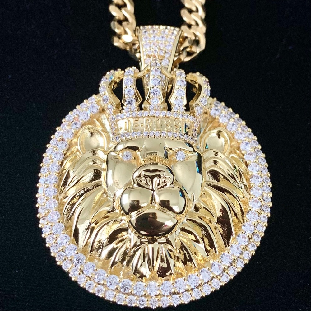 BIG LION KING DIAMOND cz 18K GOLD CHAIN MADE ITALY